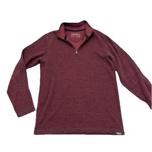 Eddie Bauer M Medium Sweatshirt Red 1/4 Zip Pullover Casual Hiking Comfort Layer